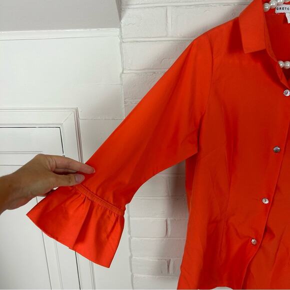 Gretchen Scott Orange Button Front Ruffle Sleeve Shirt Size XS - Picture 4 of 7